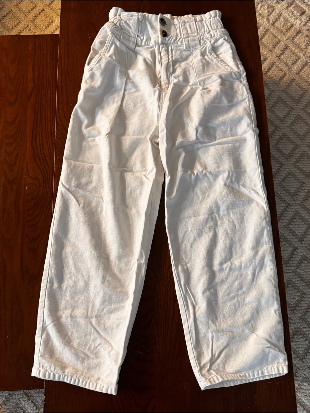 High-Rise Paperbag Waist White Pants